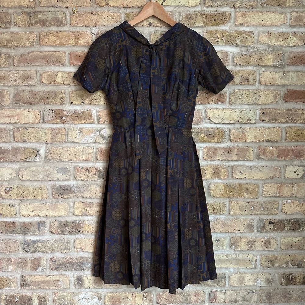 VINTAGE 50’s Jeane Scott / Design by Ole Borden Pleated Dress in Fall Colors